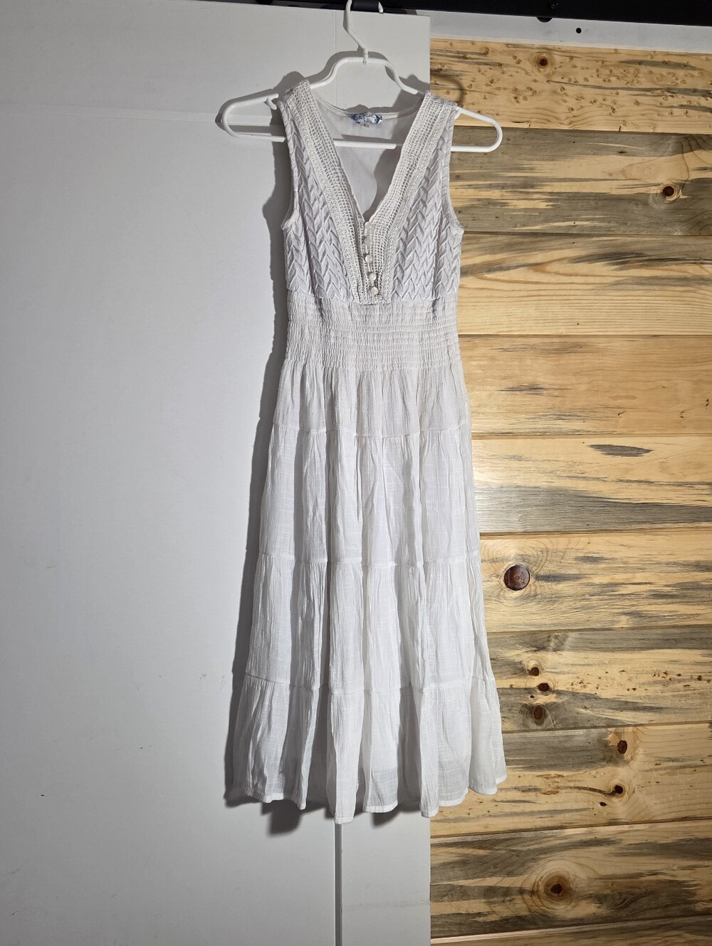 J Gee Womens Off White Sleeveless Tiered Crochet Trim Sundress Size Small